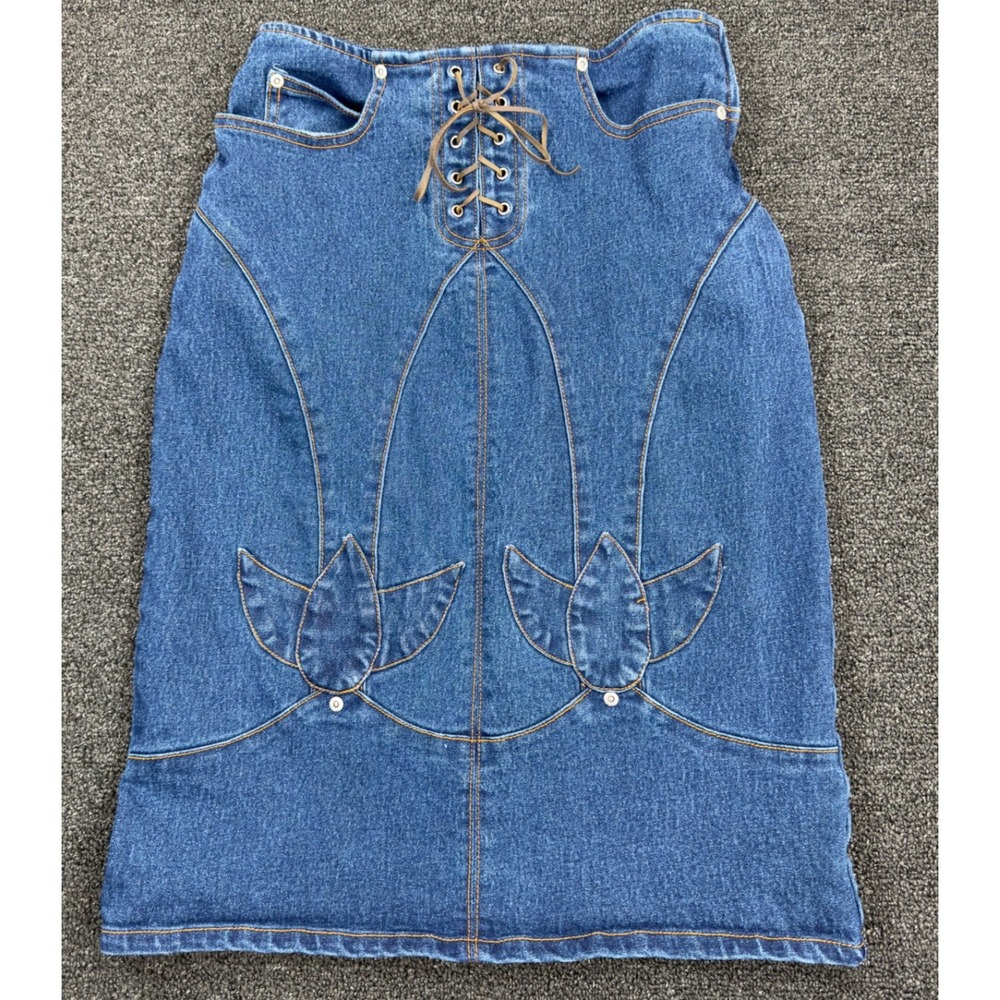 Y2K Denim Skirt Lace Up Front Juke Box Stretch Size 3
